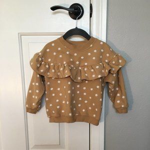Quince Mae brown with white snowflakes ruffle sweatshirt